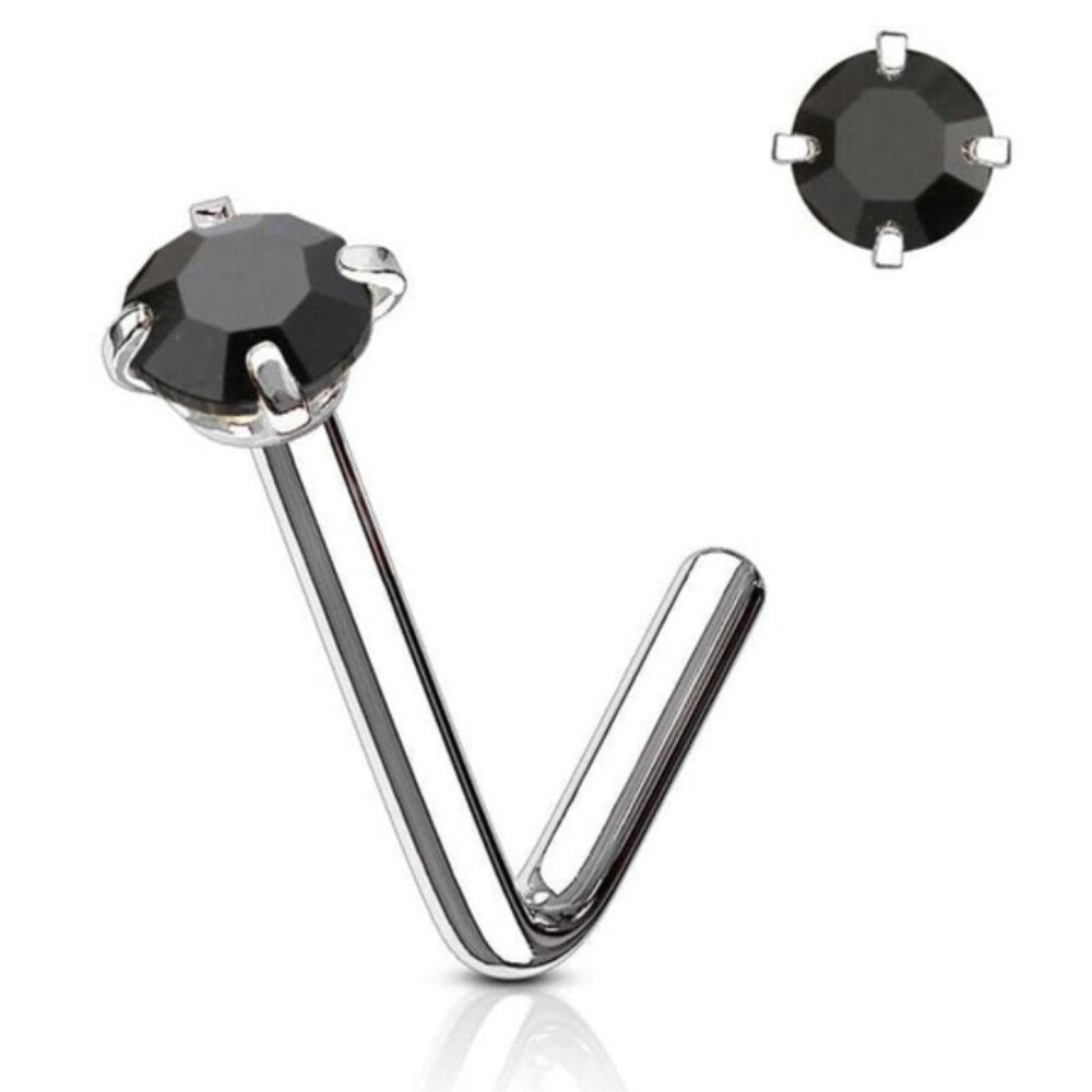 ⭐ NWT Goth Punk 20G Black 3mm CZ Gem Steel L-Shape Nose Ring